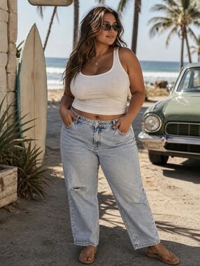 George Distressed Mom Jeans | Light Wash | Relaxed Fit - Size 18